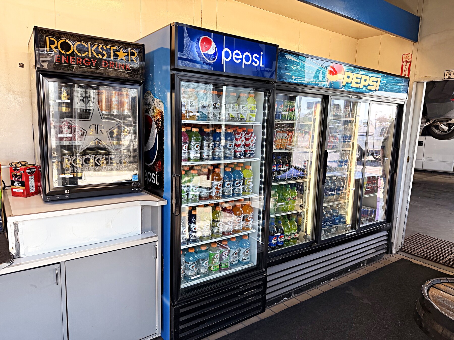 Cold drinks and beverages at Howards Chevron convenience store
